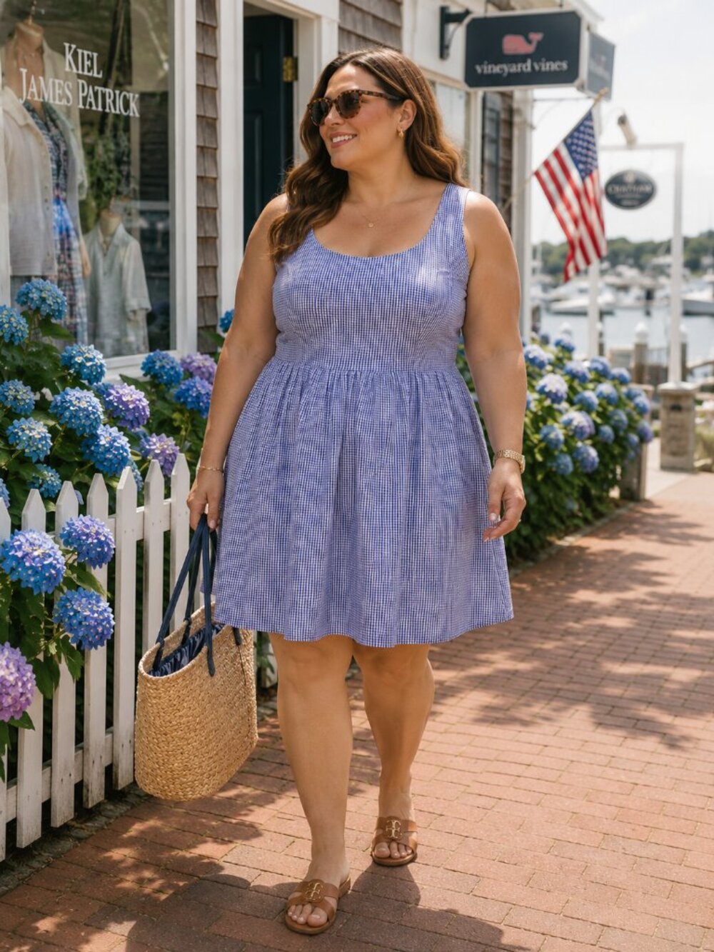Kiel James Patrick Blue Gingham Seersucker Dress | Size XL (Fits 16–18) | NWT